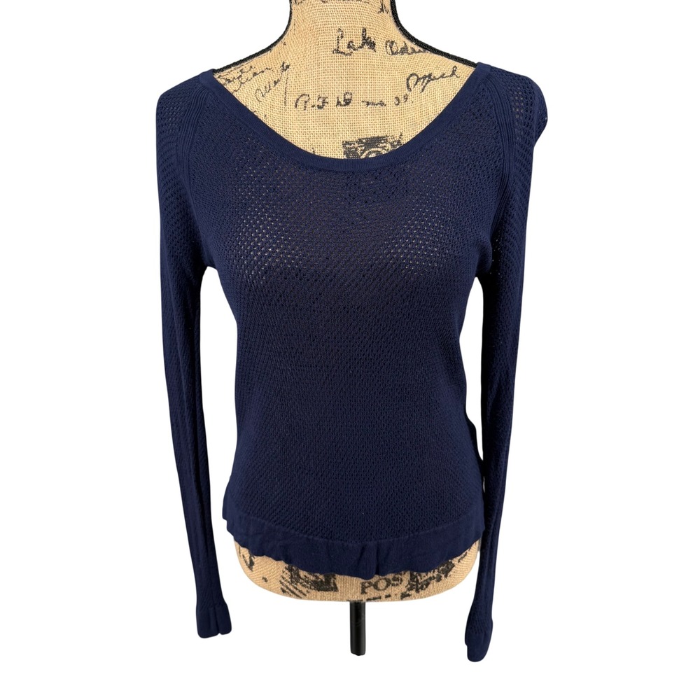 Rag & Bone Mesh Top Womens S‎ Navy Blue Pointelle Open Knit Long Sleeve Netted